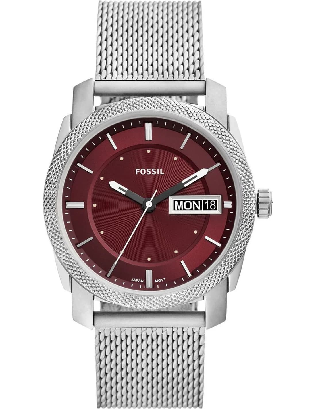 Montre Homme Fossil Machine FS6014 cadran bordeaux bracelet maille milanaise