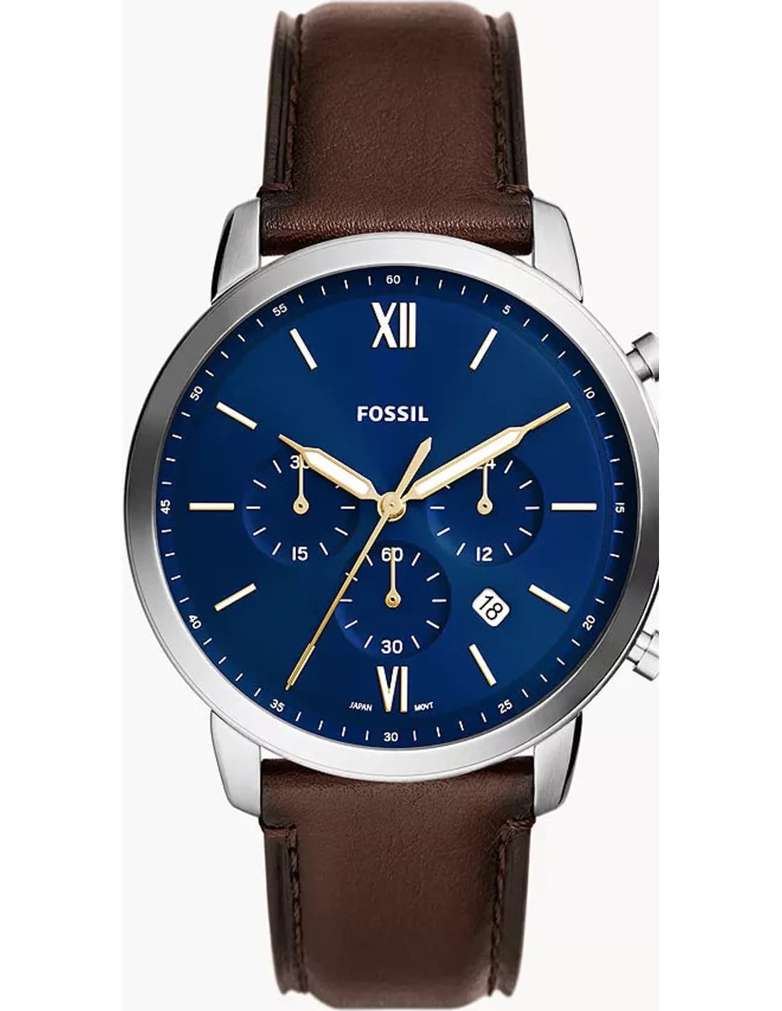 Montre Homme Fossil Neutra FS6018 cadran bleu bracelet cuir