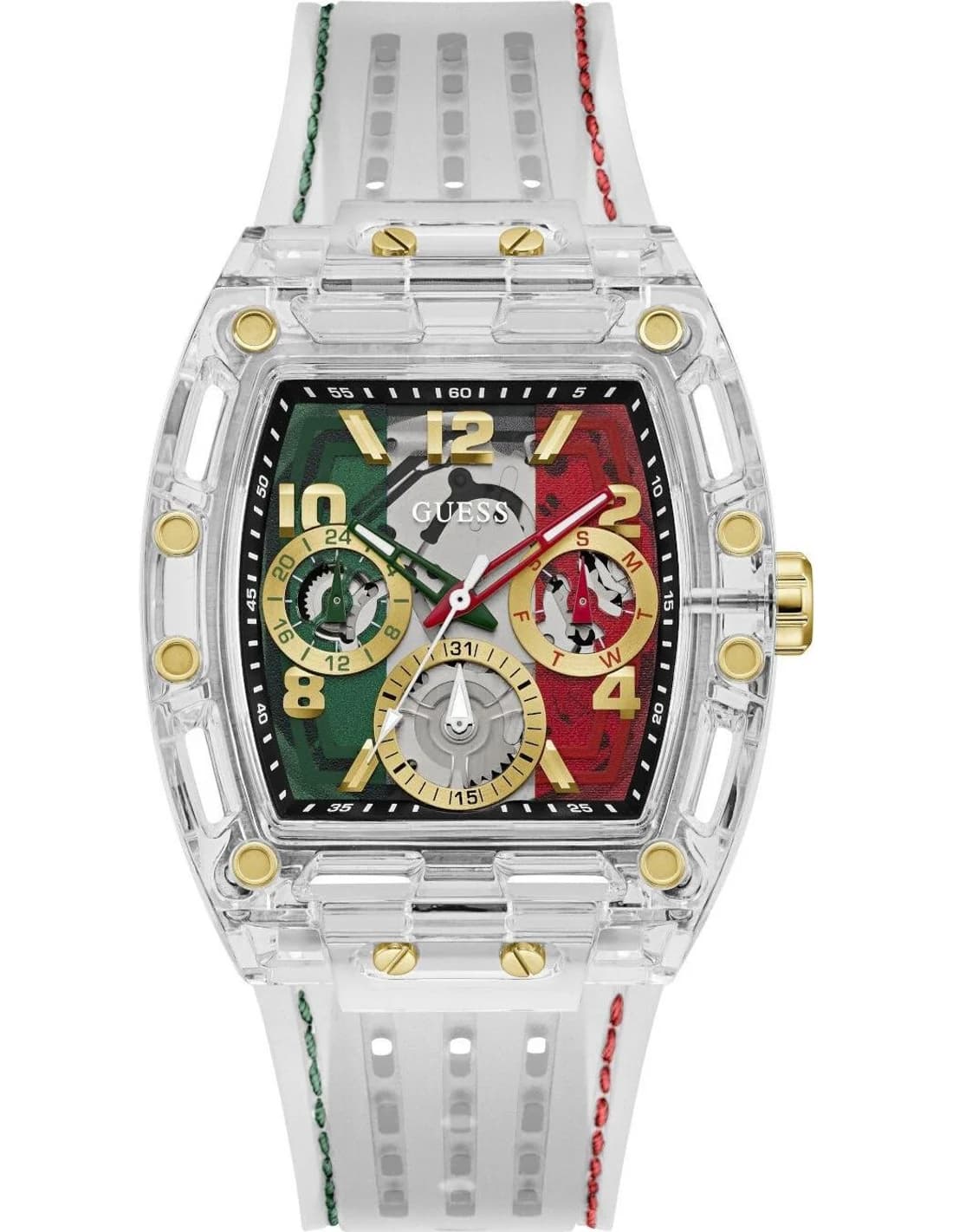 Montre Homme Guess Phoenix GW0499G15 cadran multicolore bracelet silicone blanc