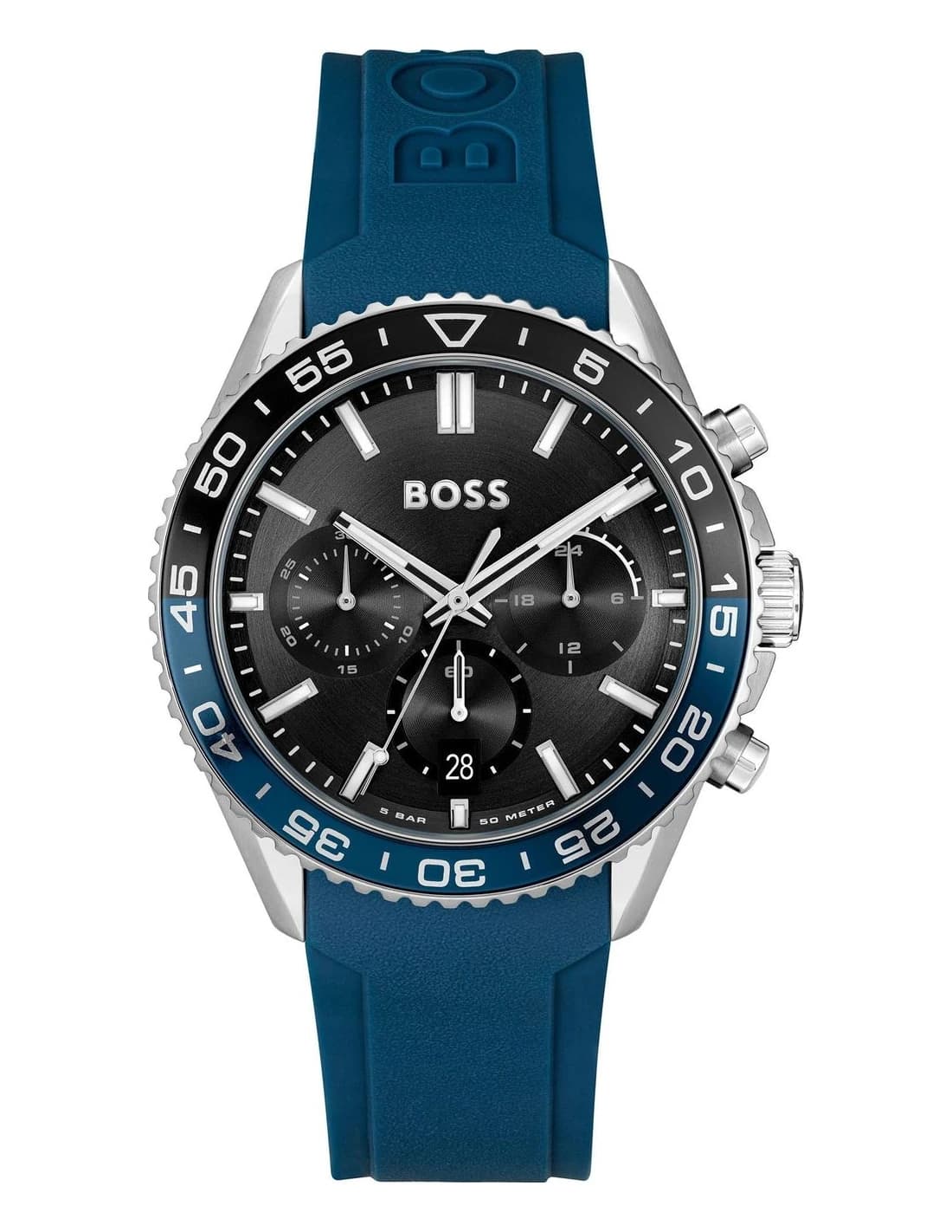 Montre Hugo Boss Runner 1514245 homme noir et bleu, acier inoxydable 44mm, quartz 5 ATM