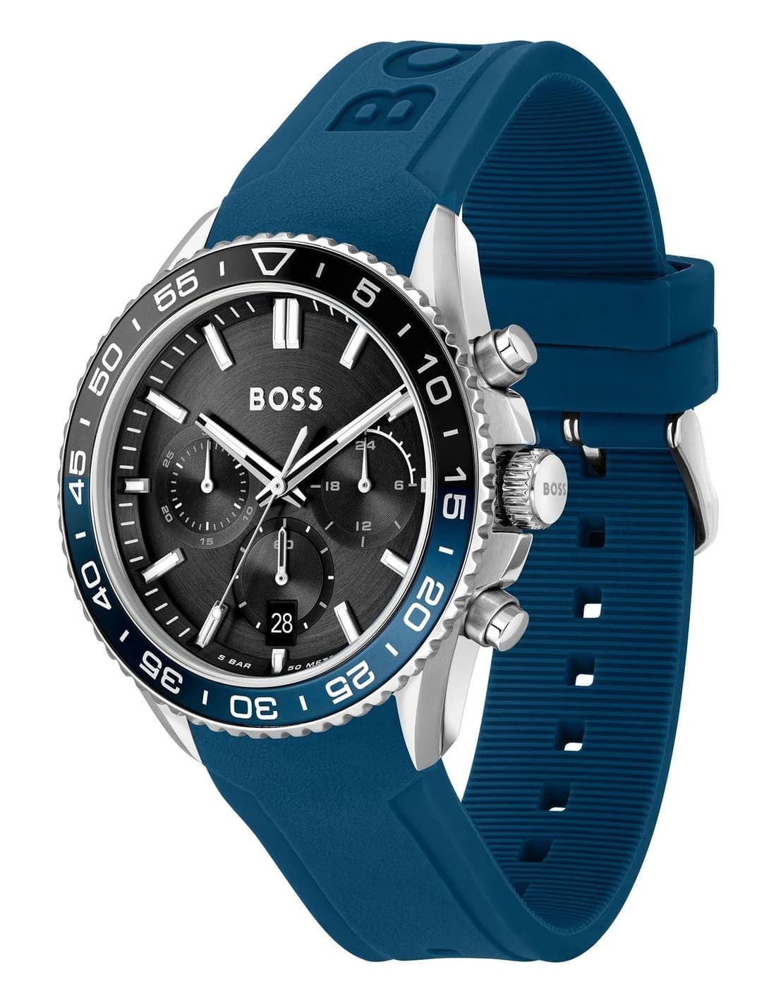 Montre Hugo Boss Runner 1514245 homme noir et bleu, acier inoxydable 44mm, quartz 5 ATM vue 2