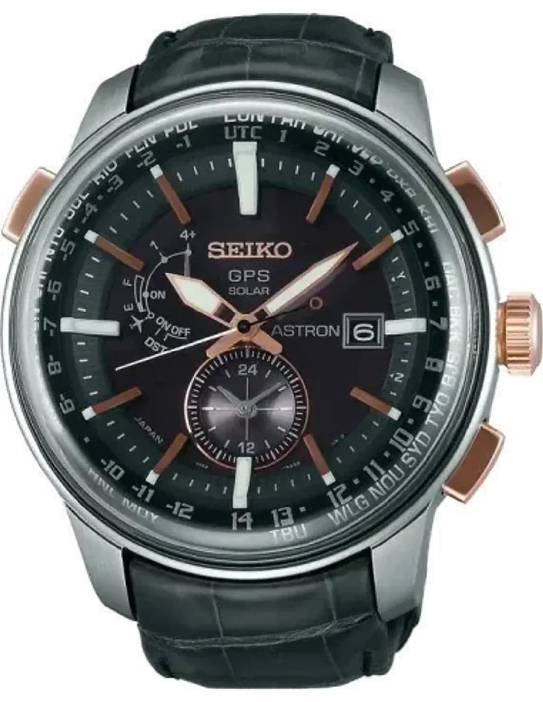 Montre Seiko SAS038J1 Astron GPS Solar Bracelet Crocodile Noir