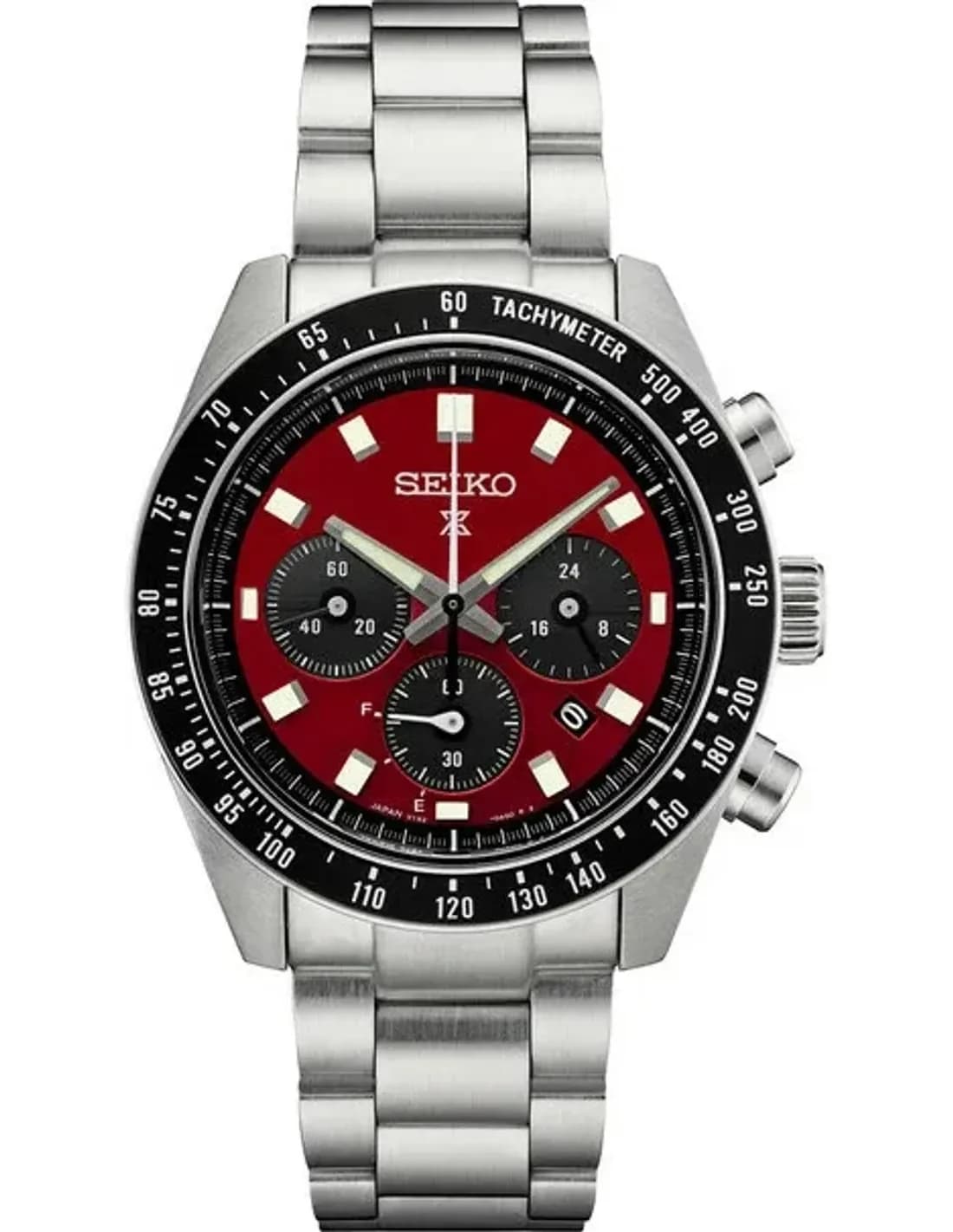 Montre Seiko SSC927 Chronographe Solaire Cadran Rouge et Acier