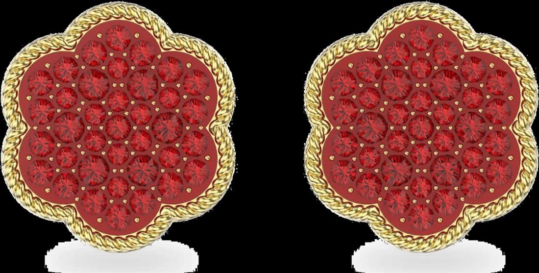 Boucles d'oreilles Swarovski Flower Of Fortune 5597670 plaqué or cristaux rouges