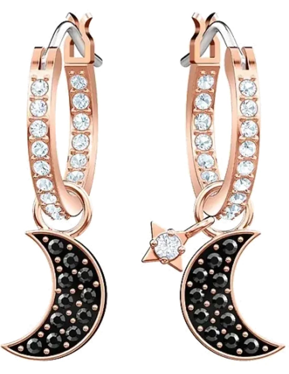 Boucles d'oreilles Swarovski Duo Moon 5440458 plaqué or rose cristaux noirs et blancs