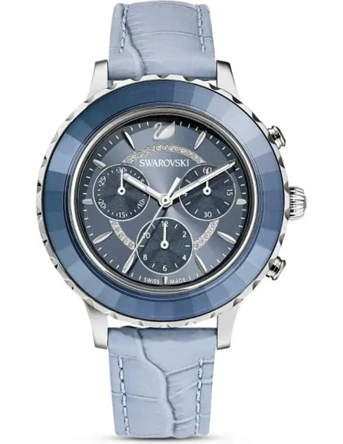 Montre femme chronographe Swarovski Octea Lux 5580600 avec bracelet en cuir bleu
