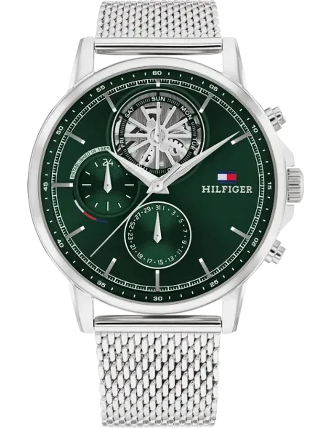 Montre Tommy Hilfiger 1710608 Stewart Acier Maille Milanaise Cadran Vert