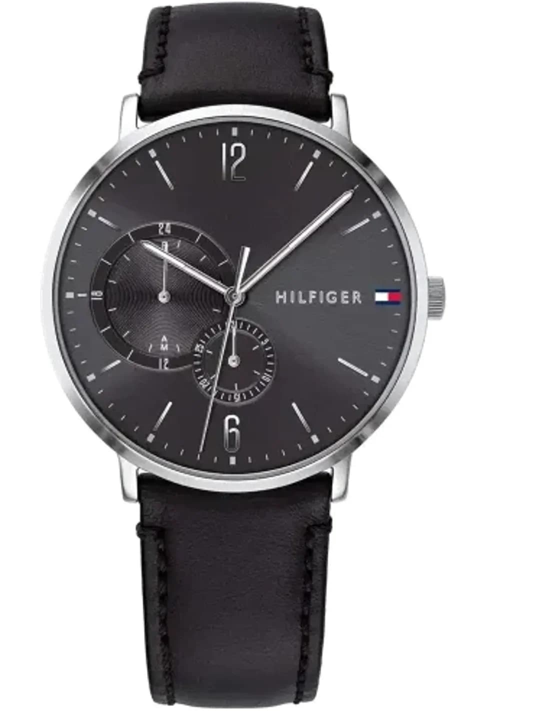 Montre Tommy Hilfiger 1791509 Boîtier Acier Argenté et Bracelet Cuir Noir