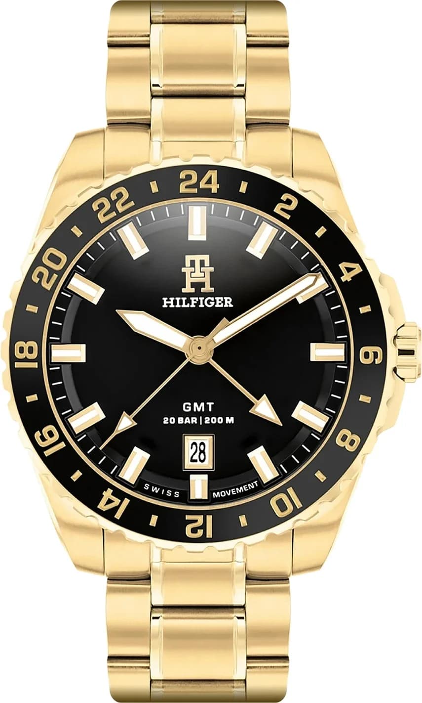 Montre Homme Tommy Hilfiger TH85 GMT 1792133 cadran noir bracelet acier