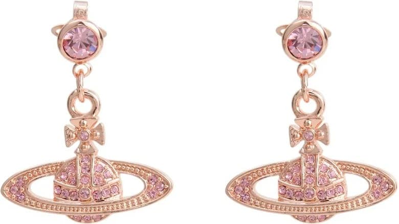 Boucles d'oreilles Vivienne Westwood Orb pendantes or rose cristaux roses