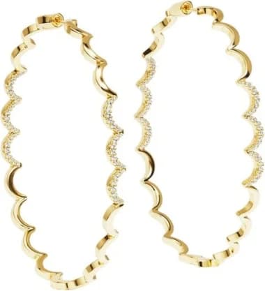 Boucles d'oreilles créoles APM Monaco Wavy up and down or jaune 18 carats micropavés de cristaux