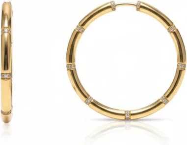 Boucles d'oreilles Créoles Bambou APM Monaco plaquées or jaune 18 carats micropavées de cristaux