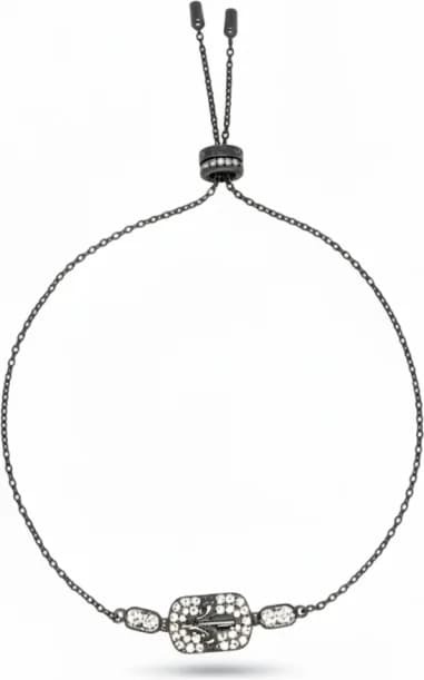 Bracelet APM Monaco ajustable médaille argent noir fleur de lys et zirconiums