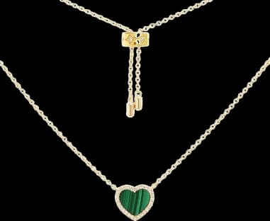 Collier ajustable APM Monaco Cœur Malachite Mini plaqué or jaune