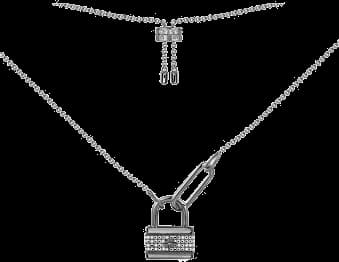 Collier APM Monaco ajustable noir avec pendentif cadenas serti de cristaux
