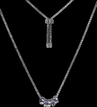 Collier APM Monaco Ajustable noir Morse Code Smile cristaux bleus 5 anneaux