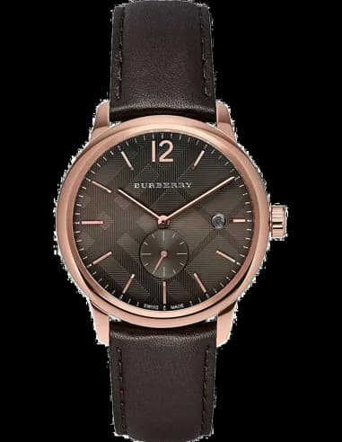 Montre Burberry BU10012 Bracelet Cuir Marron et Boîtier Acier Rond