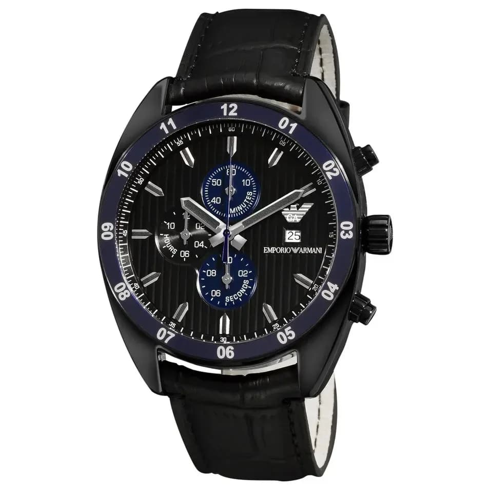 Montre Homme Emporio Armani AR5916 Chronographe Boîtier Bicolore Cadran Noir Rayé