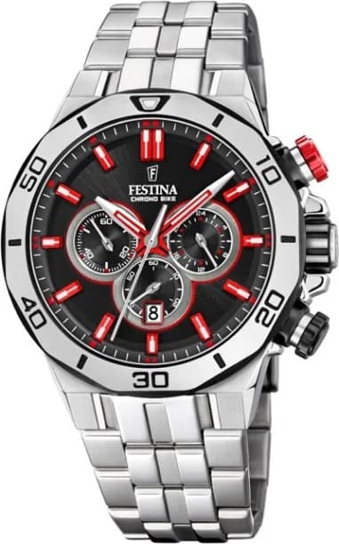 Montre Festina F20448/7 Chrono Bike Acier Argenté Cadran Noir