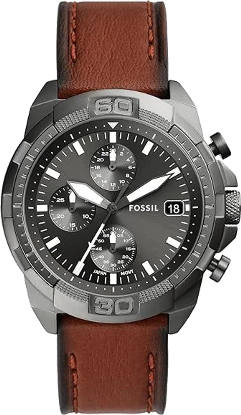 Montre Homme Fossil Bronson FS5855 cadran gris bracelet cuir