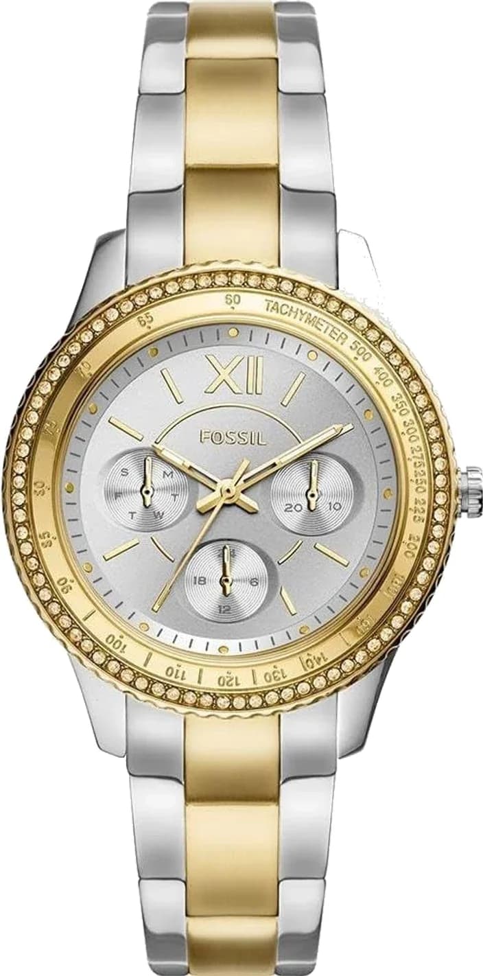 Montre Femme Fossil Stella Sport ES5107 cadran argent bracelet acier bicolore