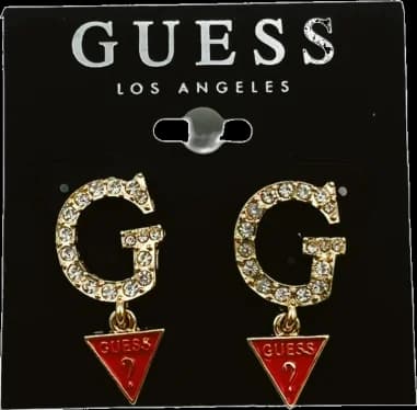 Boucles d'oreilles Guess pour femme - Lettre G triangle en métal doré avec zirconium - Réf. 109787