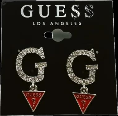 Boucles d'oreilles Guess pour femme, lettre G triangle argenté avec zirconium, réf. 109788