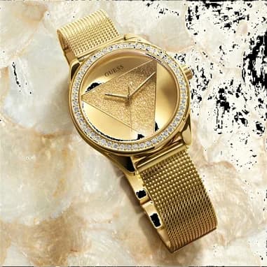 Montre Guess Tri Glitz W1142L2 bracelet maille doré jaune vue 5