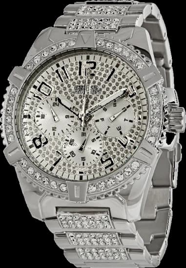 Montre Homme Guess Frontier W0799G1 bracelet acier argent boitier orné de strass vue 4