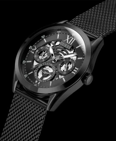Montre Homme Guess GW0368G3 bracelet maille en acier noir cadran noir vue 2
