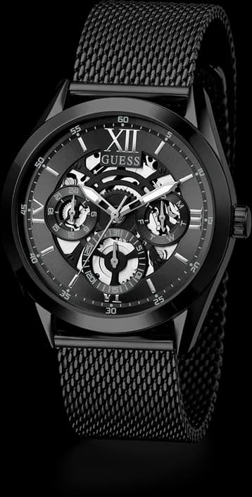 Montre Homme Guess GW0368G3 bracelet maille en acier noir cadran noir vue 3