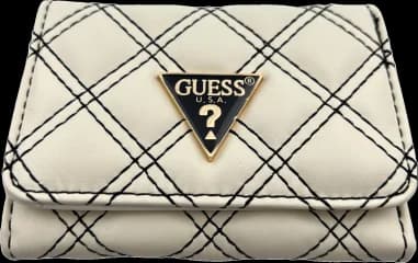 Portefeuille Guess blanc en simili cuir avec logo triangle coutures noires