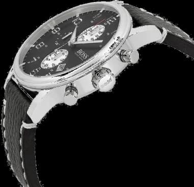 Montre chronomètre Hugo Boss Aeroliner 1512569 bracelet en cuir noir vue 2