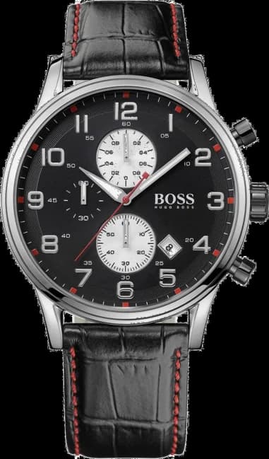 Montre Hugo Boss 1512631 Bracelet Cuir Croco Noir et Surpiqûres Rouges
