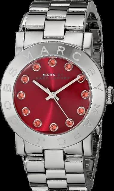Montre Marc Jacobs MBM3333 Acier Argenté et Cadran Rouge à Cristaux