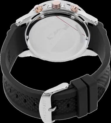 Attache bracelet Maserati R8871640002 silicone noir texturé, boucle ardillon acier brossé, inscription Maserati gravée, longueur ajustable