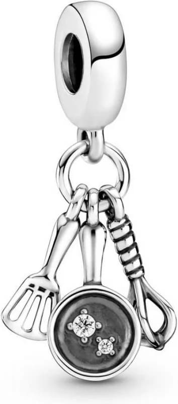 Charm Pandora argent Thème Cuisine avec couverts Spatule, Poêle & Fouet