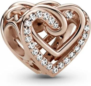 Charm Pandora Métal doré à l'or rose fin 585/1000 Cœurs Entrelacés Scintillant