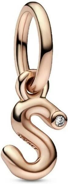 Charm Pandora Lettre S Manuscrite en Or Rose 585/1000 - Réf. 782478C01 - Pour Femme