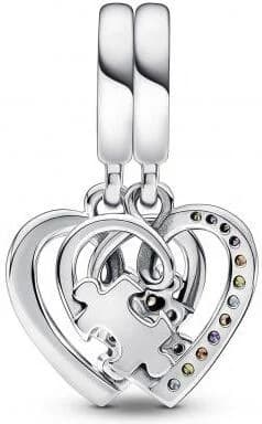 Charm Pandora Pendant Séparable Cœurs et Pièces de Puzzle de l’Amitié Multicolore