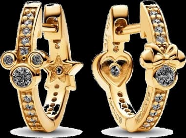 Disney X Pandora Boucles d'oreilles créoles Mickey et Minnie dorées scintillantes