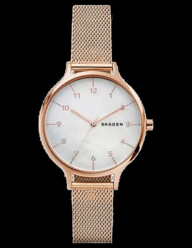 Montre Skagen SKW2633 en acier or rose et cuir bleu