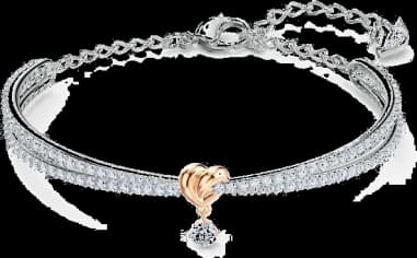 Bracelet jonc ajustable Swarovski Lifelong Heart 5516544 plaqué rhodium cristaux blancs