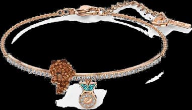 Bracelet Swarovski oursson Line Friends 5520940 plaqué or rose cristaux blancs et marrons