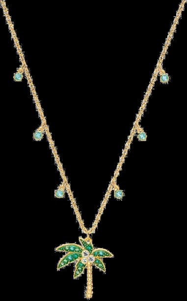 Collier Swarovski Lime Palm Tree 5375301 plaqué or cristaux verts