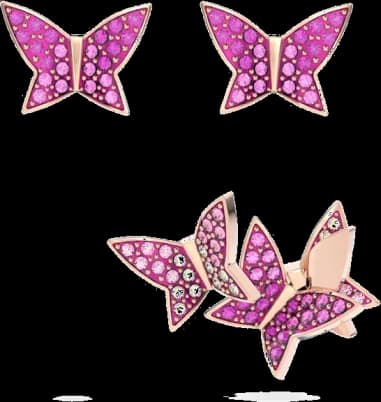 Parure clous d'oreilles Swarovski Lilia 5636428 plaqué or rose papillons incrustés de cristaux