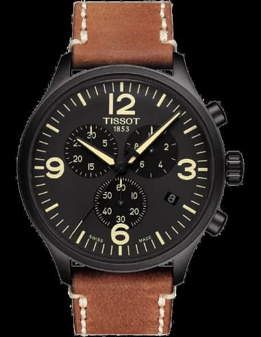 Montre Tissot T1166173605700 Chronographe Quartz Boîtier Noir et Bracelet Cuir Brun
