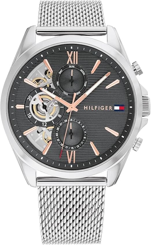 Montre Homme Tommy Hilfiger Baker 1710646 cadran gris bracelet maille milanaise