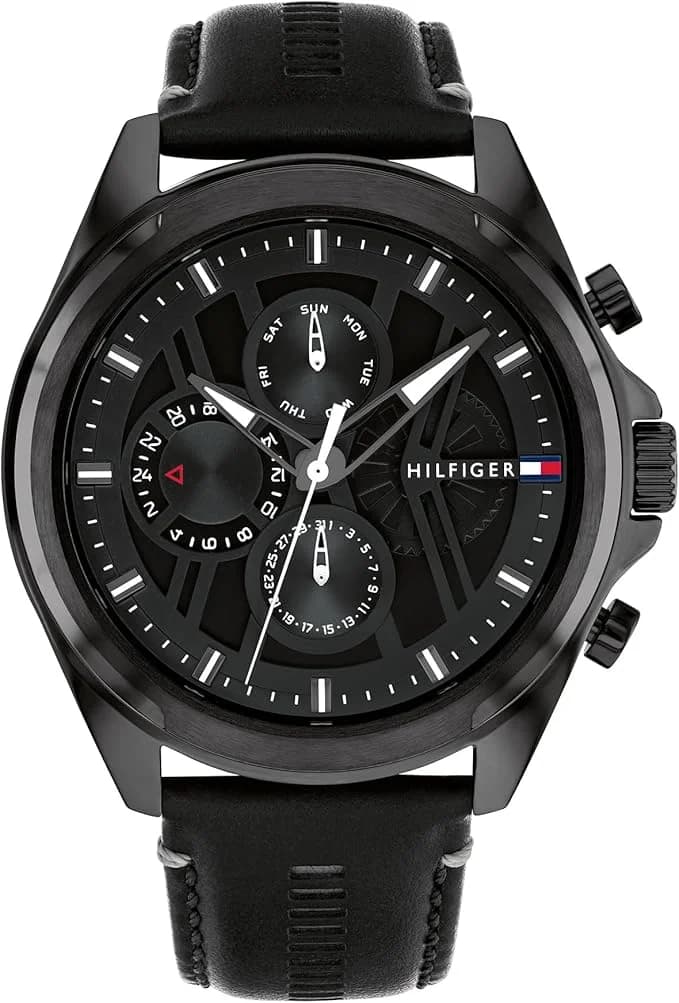 Montre Homme Tommy Hilfiger Jax 1710654 cadran noir bracelet cuir