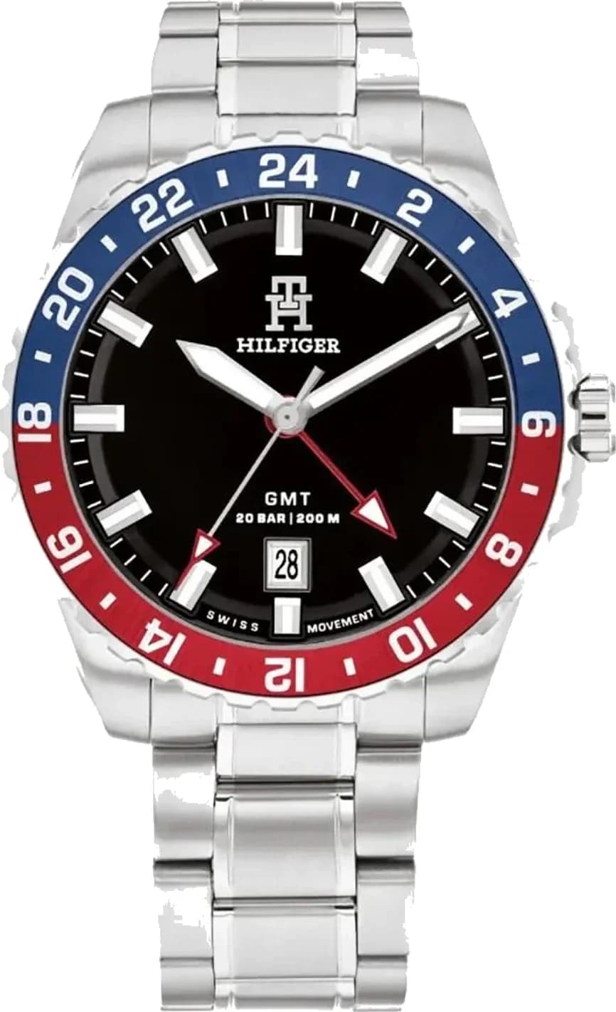 Montre Homme Tommy Hilfiger TH85 GMT 1792131 cadran noir bracelet acier